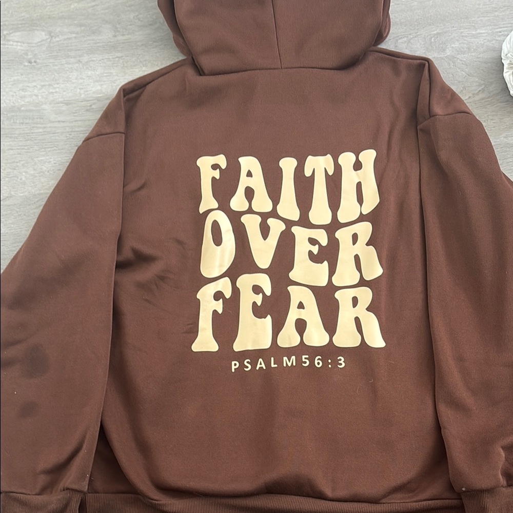 Brown Hoodie with Faith Over Fear Graphic